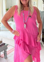 Load image into Gallery viewer, Positano Cotton Waterfall Maxi Dress 100% Cotton One Size Cerise Pink FEATHERS OF ITALY
