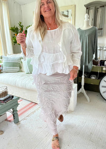 White Cropped 100% Linen Jacket One Size feathers of italy