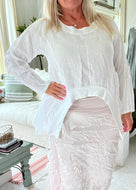 White Linen Top Made In Italy By Feathers Of Italy One Size