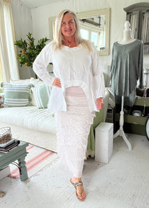 White Linen Top Made In Italy By Feathers Of Italy One Size