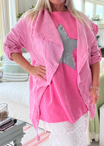 Venice Cotton Jacket in Bubblegum Pink One Size  Feathers Of Italy Made In italy