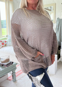 Valentino Loose Knit Baggy Jumper In Taupe Made in Italy by Feathers Of Italy