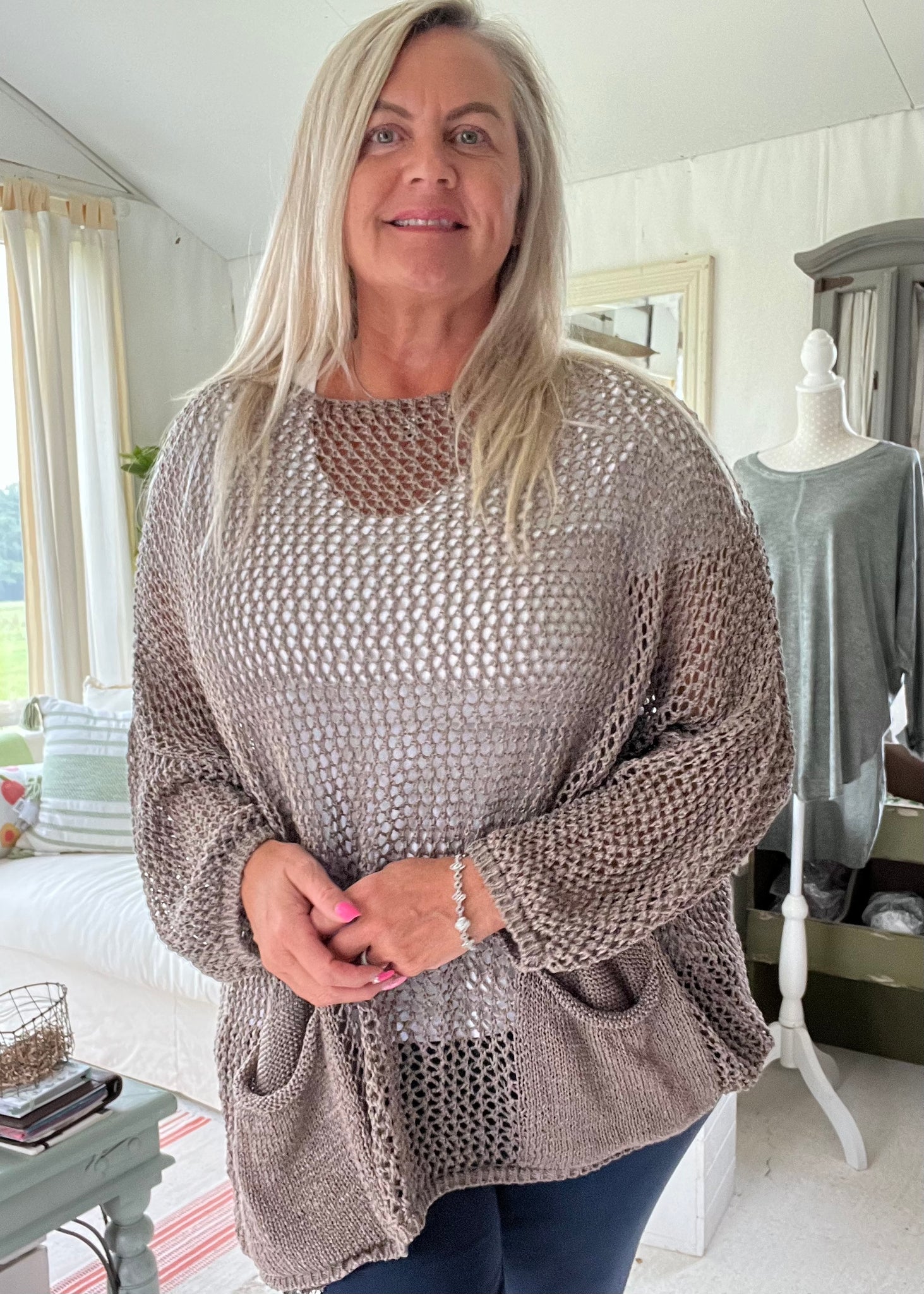 Valentina Loose Knit Baggy Jumper In Taupe Made in Italy