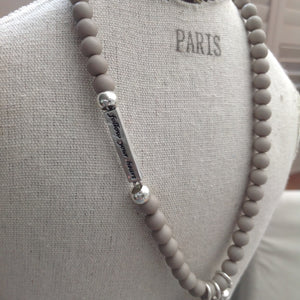 Heart, Tassel & Ball Necklace in Silver & Grey - Feathers Of Italy 