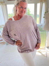 Load image into Gallery viewer, Positano Long Sleeved Cotton T Shirt with Diamanté Star Pocket Detail
