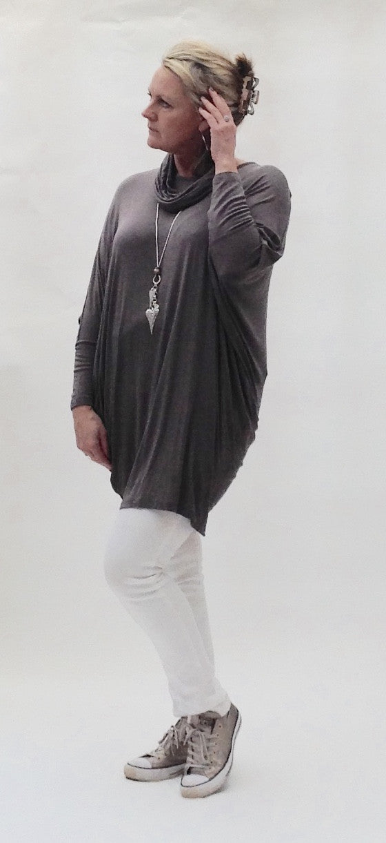 Pisa Snood Oversized Top in Mushroom - Feathers Of Italy 