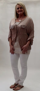Milan Silk and Sequin Crinkle Shirt in Pink Made In Italy By Feathers Of Italy One Size - Feathers Of Italy 