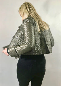 burberry pewter ladies quilted satin cropped jacket uk 8