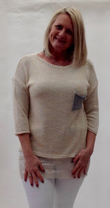 Ischia Patch Pocket Jumper in Cream - Feathers Of Italy 