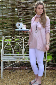 Sienna Soft Cotton Sequin Heart Top With Scarf in Pink Made In italy By Feathers Of Italy One Size - Feathers Of Italy 