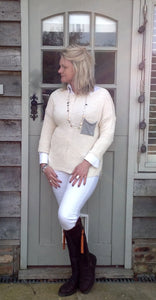 Ischia Patch Pocket Jumper in Cream - Feathers Of Italy 