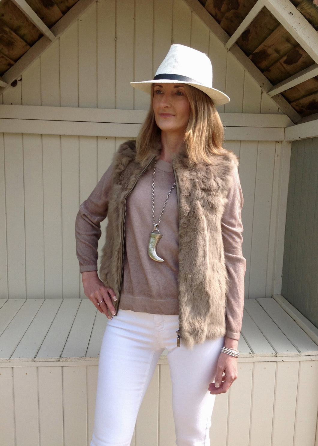 Fur Gilet in Mocha by Feathers Of Italy - Feathers Of Italy 