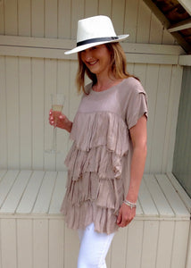 Raggi Silk Top in Mocha One Size By Feathers Of Italy - Feathers Of Italy 