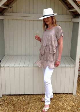 Raggi Silk Top in Mocha One Size By Feathers Of Italy - Feathers Of Italy 