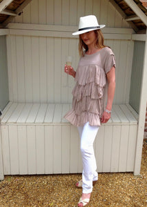 Raggi Silk Top in Mocha One Size By Feathers Of Italy - Feathers Of Italy 