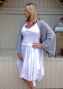 Jeroma Linen and Jersey Dress - Feathers Of Italy 