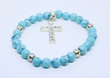 Load image into Gallery viewer, Limited Edition Precious Turquoise Stone and Diamond Encrusted Cross Bracelet - By Feathers Of Italy - Feathers Of Italy 
