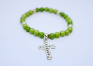 Limited Edition Precious Green Stone and Diamond Encrusted Cross Bracelet - By Feathers Of Italy - Feathers Of Italy 