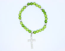 Load image into Gallery viewer, Limited Edition Precious Green Stone and Diamond Encrusted Cross Bracelet - By Feathers Of Italy - Feathers Of Italy 
