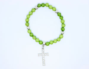 Limited Edition Precious Green Stone and Diamond Encrusted Cross Bracelet - By Feathers Of Italy - Feathers Of Italy 