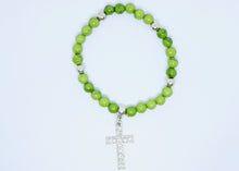 Load image into Gallery viewer, Limited Edition Precious Green Stone and Diamond Encrusted Cross Bracelet - By Feathers Of Italy - Feathers Of Italy 
