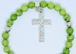 Limited Edition Precious Green Stone and Diamond Encrusted Cross Bracelet - By Feathers Of Italy - Feathers Of Italy 