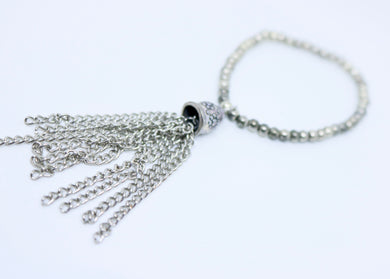 Tassel Bracelet silver coloured With Small Beaded One Size Fit By Feathers Of Italy - Feathers Of Italy 