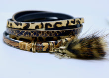 Load image into Gallery viewer, Leopard Print &amp; Lucky Charm Double Wrap Bracelet in Caramels With Real Fur Tassel by Feathers Of Italy - Feathers Of Italy 
