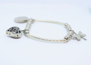 Limited Edition Silver Coloured Patterned Heart, Coin and Dragonfly Bracelet - By Feathers Of Italy - Feathers Of Italy 