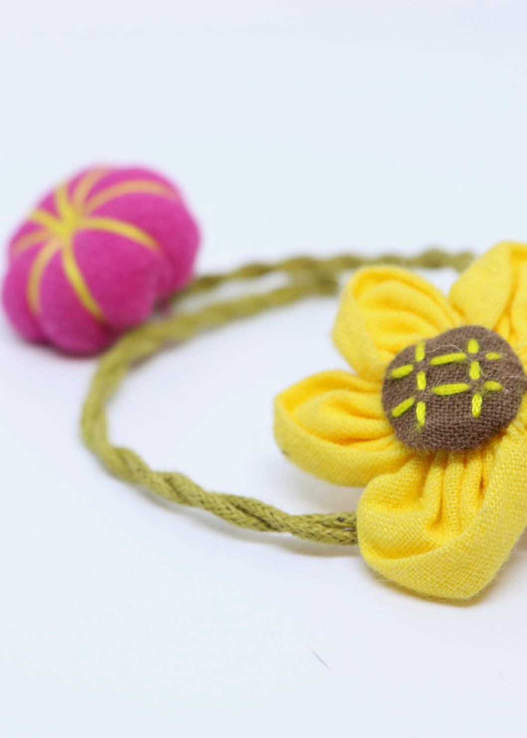 Children's hand made sunflower and pink pumpkin string Bracelet - By Feathers Of Italy - Feathers Of Italy 