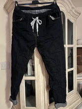 Load image into Gallery viewer, Amazing Woman Crinkle Jeans in Denim with Draw String Waist | Feathers Of Italy 
