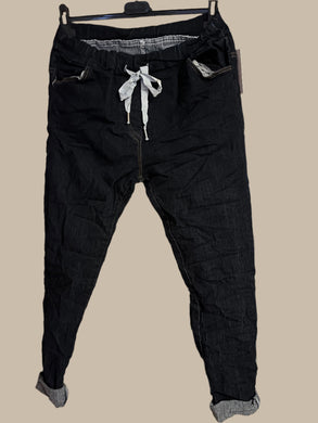 Amazing Woman Crinkle Jeans in Denim with Draw String Waist | Feathers Of Italy 
