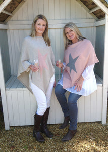 Star Poncho in Beige - Feathers Of Italy 