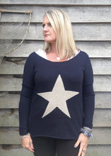 Load image into Gallery viewer, Star Knit Jumper In Navy - Feathers Of Italy 
