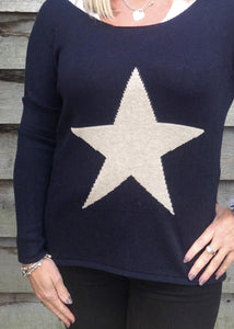 Star Knit Jumper In Navy - Feathers Of Italy 