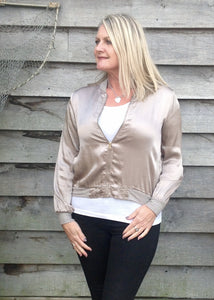 Satin Bommer Jacket in Sand - Feathers Of Italy 