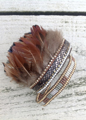 Fermignano Feather and Bead Bracelet in Grey - Feathers Of Italy 
