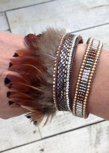 Fermignano Feather and Bead Bracelet in Grey - Feathers Of Italy 