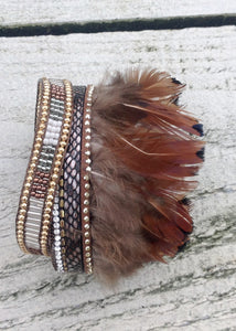 Fermignano Feather and Bead Bracelet in Grey - Feathers Of Italy 