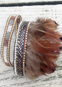 Fermignano Feather and Bead Bracelet in Grey - Feathers Of Italy 