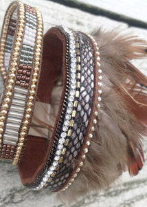 Fermignano Feather and Bead Bracelet in Grey - Feathers Of Italy 