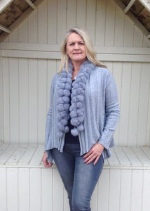 Pom Pom Cardigan in Grey - Feathers Of Italy 