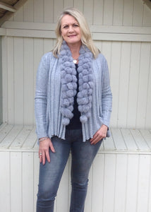 Pom Pom Cardigan in Grey - Feathers Of Italy 