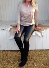 Load image into Gallery viewer, Sequin Heart T Shirt Top in Champagne Made In Italy By Feathers Of Italy One Size - Feathers Of Italy 
