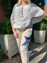 Load image into Gallery viewer, Vintage Silk Top in Vanilla With Embroidered Edge Detail With Under Top Cami - Feathers Of Italy 
