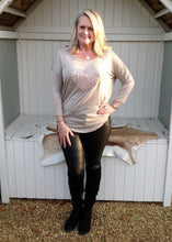 Load image into Gallery viewer, Sequin Heart T Shirt Top in Champagne Made In Italy By Feathers Of Italy One Size - Feathers Of Italy 
