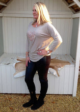 Load image into Gallery viewer, Sequin Heart T Shirt Top in Champagne Made In Italy By Feathers Of Italy One Size - Feathers Of Italy 
