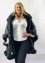 Load image into Gallery viewer, Limited Edition Luxury Grey Faux Fur Cape by Feathers Of Italy One Size - Feathers Of Italy 
