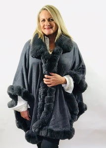 Limited Edition Luxury Grey Faux Fur Cape by Feathers Of Italy One Size - Feathers Of Italy 