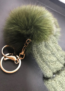 Limited Edition Bobble Hat Pom Pom Key Ring in Green or White - By Feathers Of Italy - Feathers Of Italy 